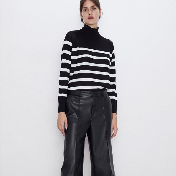 Zara Sweaters - Zara Striped Black and White Women's Mockneck Sweater